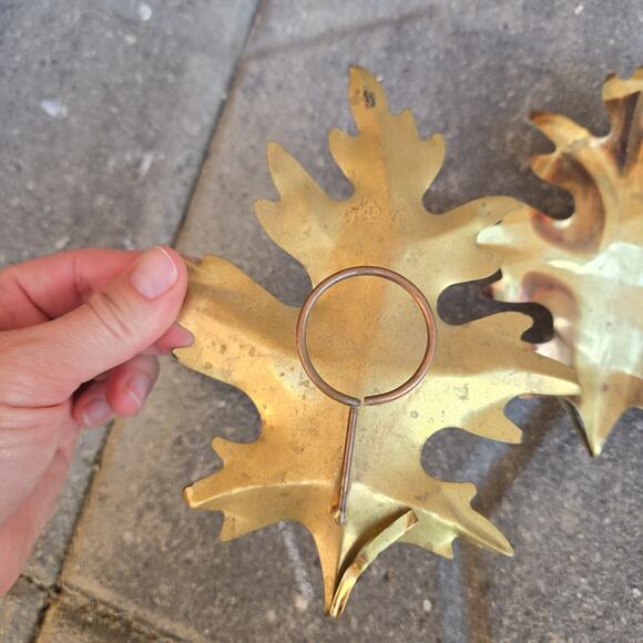 Vtg Brass Oak Leaf Leaves Metal Wall/ Shelf Decor Interior. Lot of 3. Retro - Picture 6 of 7